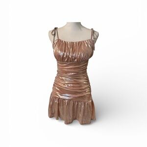 idem ditto Pink Metallic Ruffle Mini Dress